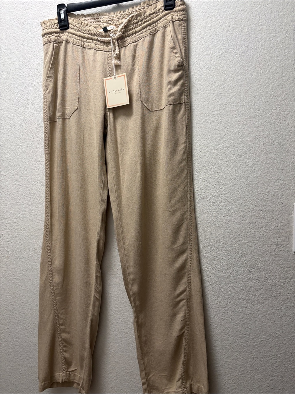 Angel Kiss Neutral Beige Drawstring Women's Linen Beach pants